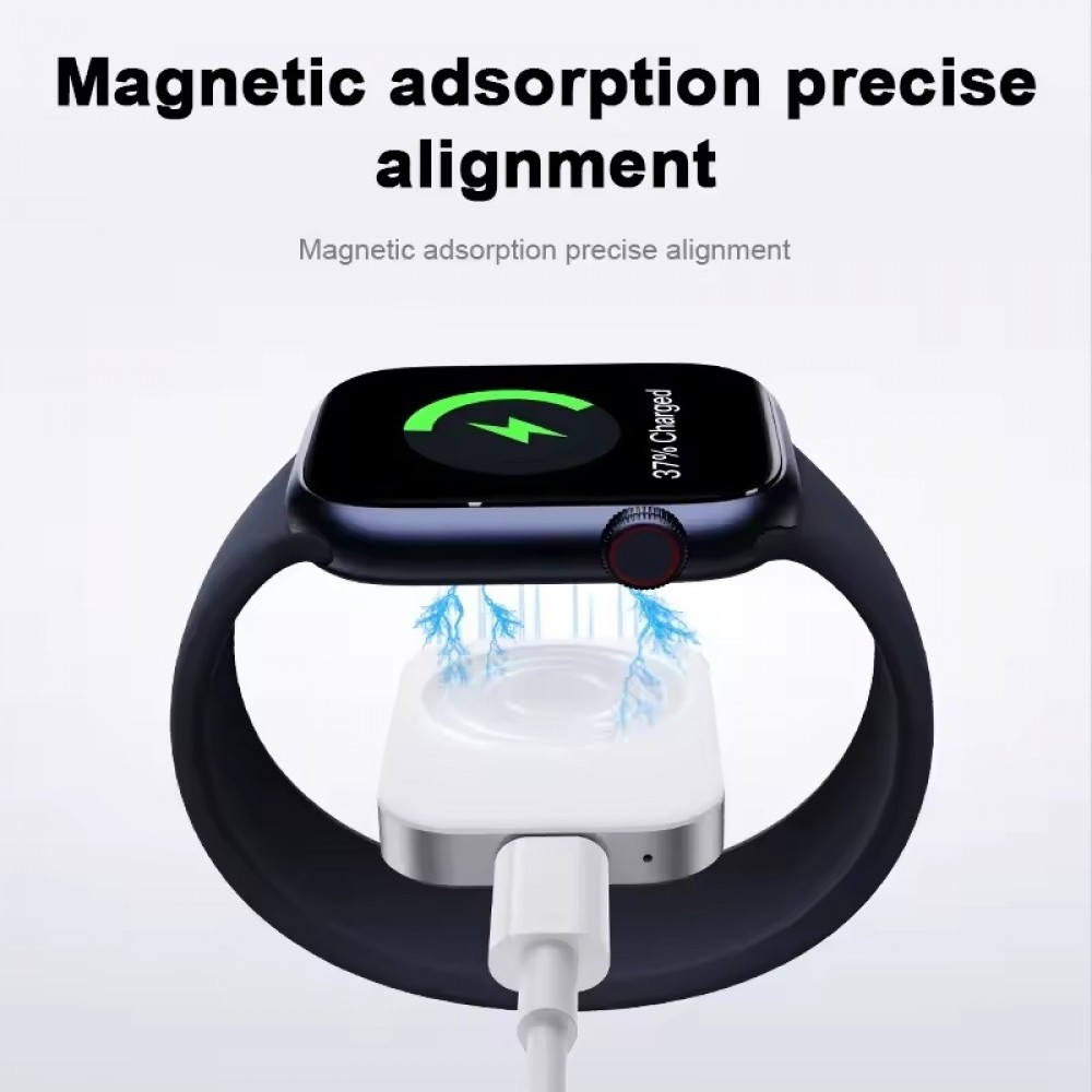 Chargeur rapide magn&eacute;tique USB-C R7 pour Apple Watch &ndash; Station de charge sans fil portable compatible tous mod&egrave;les - Blanc