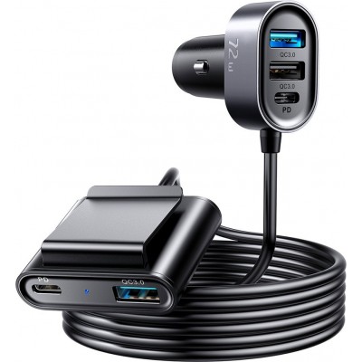 Chargeur rapide voiture Joyroom JR-CL05 78W multi 5 ports (2xPD+3QC3.0) câble 1.5m - Noir