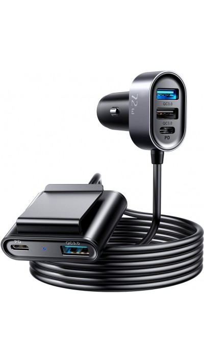 Chargeur rapide voiture Joyroom JR-CL05 78W multi 5 ports (2xPD+3QC3.0) câble 1.5m - Noir