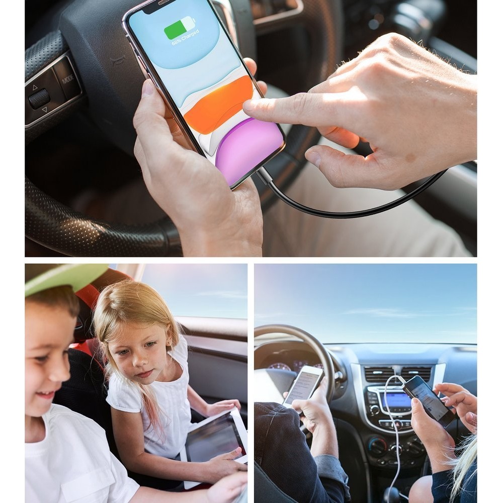 Chargeur rapide voiture Joyroom JR-CL05 78W multi 5 ports (2xPD+3QC3.0) câble 1.5m - Noir