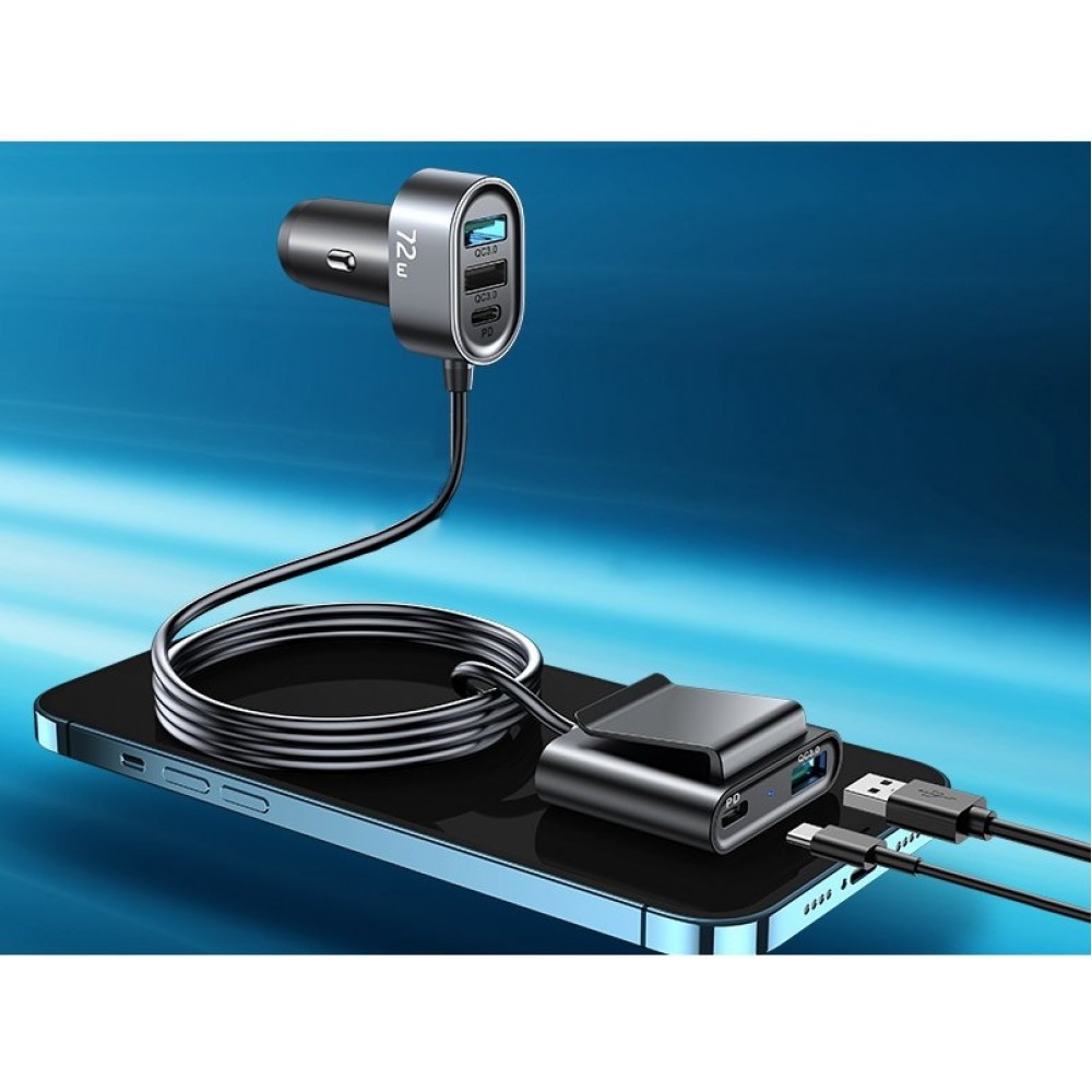 Chargeur rapide voiture Joyroom JR-CL05 78W multi 5 ports (2xPD+3QC3.0) câble 1.5m - Noir
