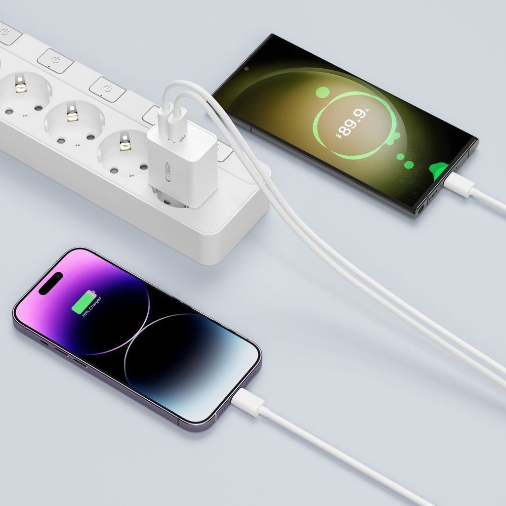 Tech-Protect C35W USB-C PD 35W Doppelport Ladegerät mit USB-C Kabel - Weiß