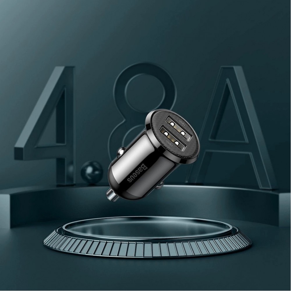 Chargeur voiture Baseus Grain Pro compatibilité universelle 2x USB 4.8 A rapide multifunctionnel - Noir