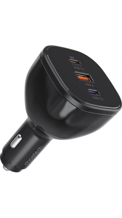 Choetech TC0024 165W Ultra Schneller Auto Ladegerät mit 2x USB-C PD 3.1 + 1x USB-A Schnellladeanschluss - Schwarz