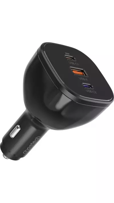 Chargeur voiture Choetech TC0024 165W ultra rapide avec 2x USB-C PD 3.1 + 1x USB-A rapide polyvalent - Noir