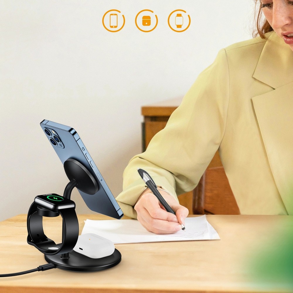 Choetech T585-F - Station de charge sans fil 3 en 1 magnétique pour iPhone / AirPods Pro / Apple Watch - Noir