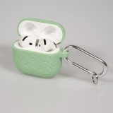 Coque AirPods 4 - Silicone dinosaures et fleurs gravés - Vert clair