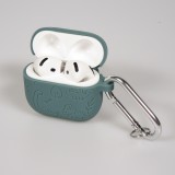 Coque AirPods 4 - Silicone dinosaures et fleurs gravés - Vert foncé