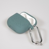 Coque AirPods 4 - Silicone dinosaures et fleurs gravés - Vert foncé