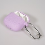 Coque AirPods 4 - Silicone dinosaures et fleurs gravés - Violet