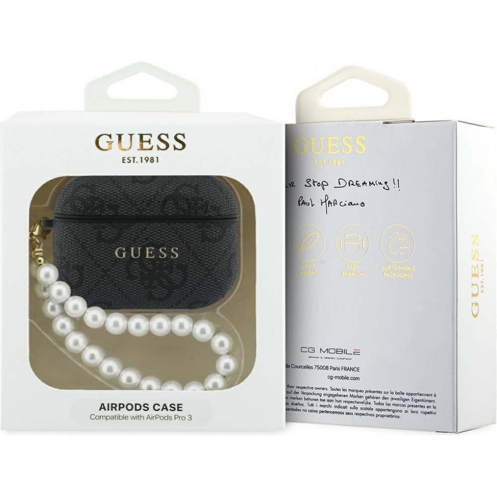Coque AirPods Pro / Pro 2 - Guess 4G pour AirPods Pro 3 avec bracelet en perle - Noir