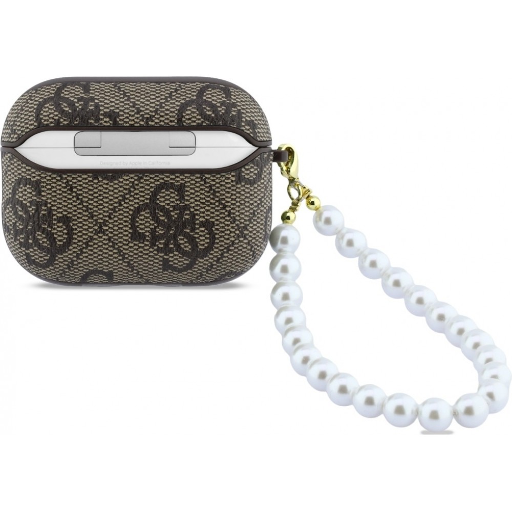 Coque AirPods Pro / Pro 2 - Guess 4G pour AirPods Pro 3 avec bracelet en perle - Brun
