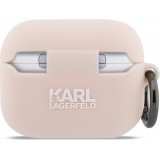 Coque AirPods Pro / Pro 2 -  Karl Lagerfeld silicone soft touch avec t&ecirc;te de Choupette en relief - Rose