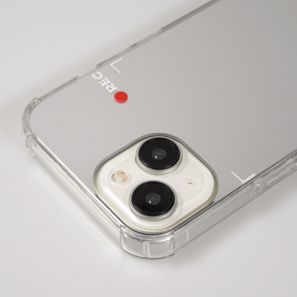 Coque iPhone 14 - Effet miroir cam&eacute;ra en silicone avec coins renforc&eacute;s - Argent