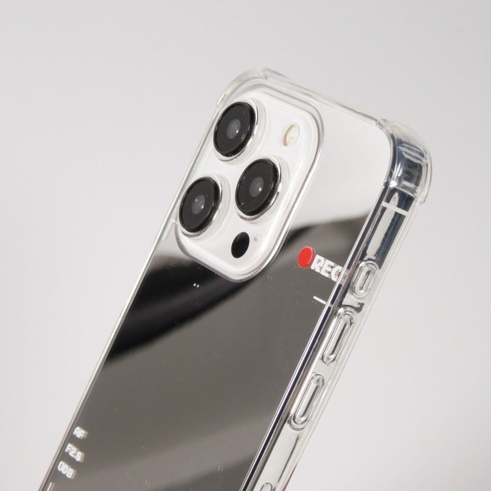 Coque iPhone 14 Pro Max - Effet miroir cam&eacute;ra en silicone avec coins renforc&eacute;s - Argent