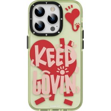 Coque iPhone 14 Pro - Youngkit Keep Lovin Silicone verte transparente avec cœur - Vert