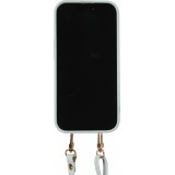 Coque iPhone 15 - Cuir matelassé avec miroir et compartiment carte inclus grande lanière amovible - Bleu