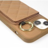 iPhone 15 Case Hülle - Gepolstertes Leder mit Spiegel und Kartenfach große abnehmbare Riemen - Braun