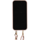 Coque iPhone 15 - Cuir matelassé avec miroir et compartiment carte inclus grande lanière amovible - Violet clair