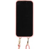 iPhone 15 Pro Case H&uuml;lle - Gepolstertes Leder mit Spiegel und Kartenfach gro&szlig;e abnehmbare Riemen - Rosa