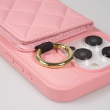 iPhone 15 Pro Case H&uuml;lle - Gepolstertes Leder mit Spiegel und Kartenfach gro&szlig;e abnehmbare Riemen - Rosa