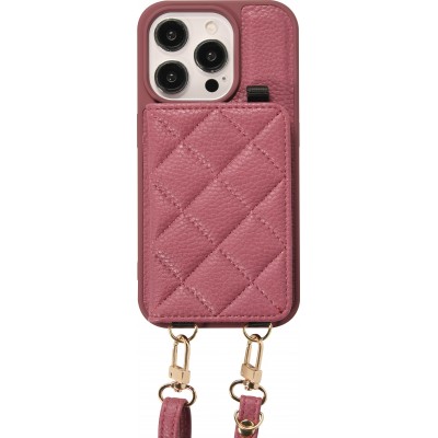 iPhone 15 Pro Case H&uuml;lle - Gepolstertes Leder mit Spiegel und Kartenfach gro&szlig;e abnehmbare Riemen - Dunkelviolett