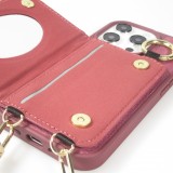 iPhone 15 Pro Case H&uuml;lle - Gepolstertes Leder mit Spiegel und Kartenfach gro&szlig;e abnehmbare Riemen - Dunkelviolett
