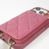 iPhone 15 Pro Case H&uuml;lle - Gepolstertes Leder mit Spiegel und Kartenfach gro&szlig;e abnehmbare Riemen - Dunkelviolett