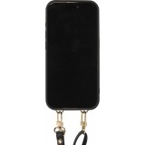 iPhone 15 Pro Max Case H&uuml;lle - Gepolstertes Leder mit Spiegel und Kartenfach gro&szlig;e abnehmbare Riemen - Schwarz