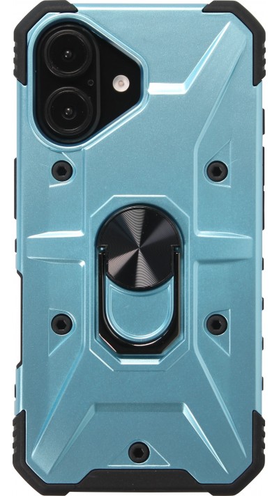 Coque iPhone 16 - Armor avec protection des coins en silicone et anneau de soutien - Bleu clair