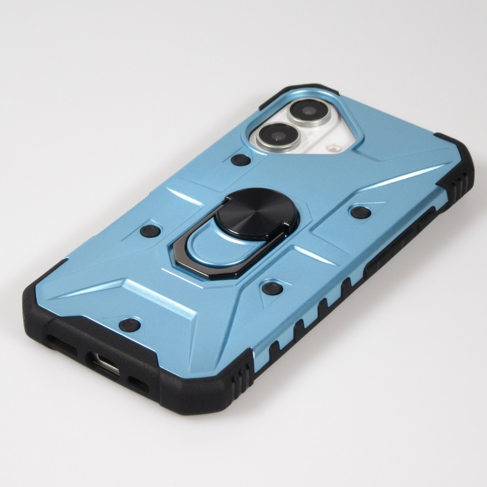 Coque iPhone 16 - Armor avec protection des coins en silicone et anneau de soutien - Bleu clair