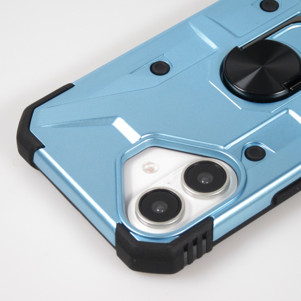 Coque iPhone 16 - Armor avec protection des coins en silicone et anneau de soutien - Bleu clair