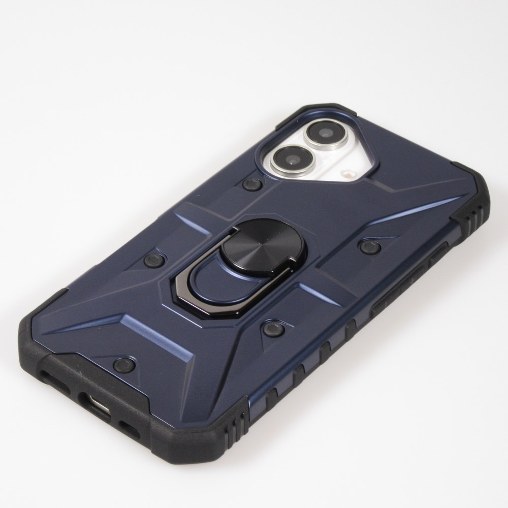 iPhone 16 Case H&uuml;lle - Armor Silikon-Ecken-Schutz mit St&uuml;tzring - Dunkelblau