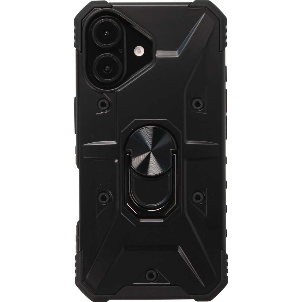 iPhone 16 Case H&uuml;lle - Armor mit Silikon-Eckschutz und St&uuml;tzring - Schwarz