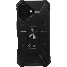 iPhone 16 Case H&uuml;lle - Armor mit Silikon-Eckschutz und St&uuml;tzring - Schwarz