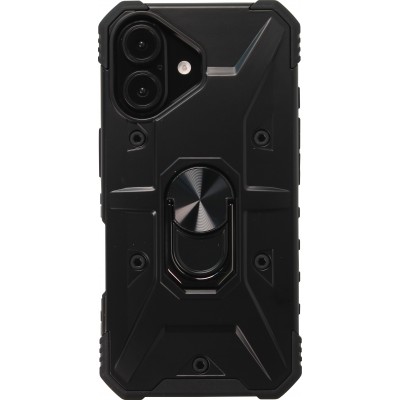 Coque iPhone 16 - Armor avec protection des coins en silicone et anneau de soutien - Noir