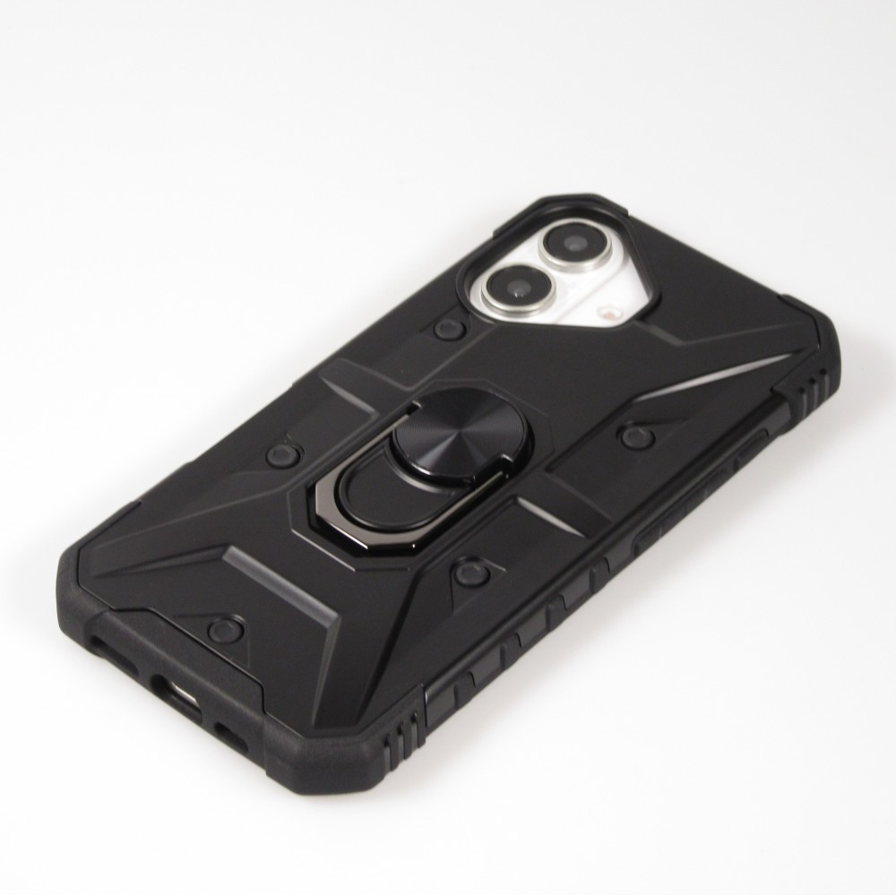iPhone 16 Case H&uuml;lle - Armor mit Silikon-Eckschutz und St&uuml;tzring - Schwarz