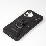 iPhone 16 Case H&uuml;lle - Armor mit Silikon-Eckschutz und St&uuml;tzring - Schwarz