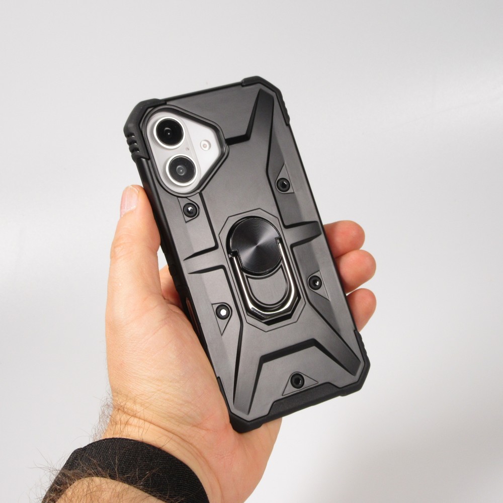 iPhone 16 Case H&uuml;lle - Armor mit Silikon-Eckschutz und St&uuml;tzring - Schwarz