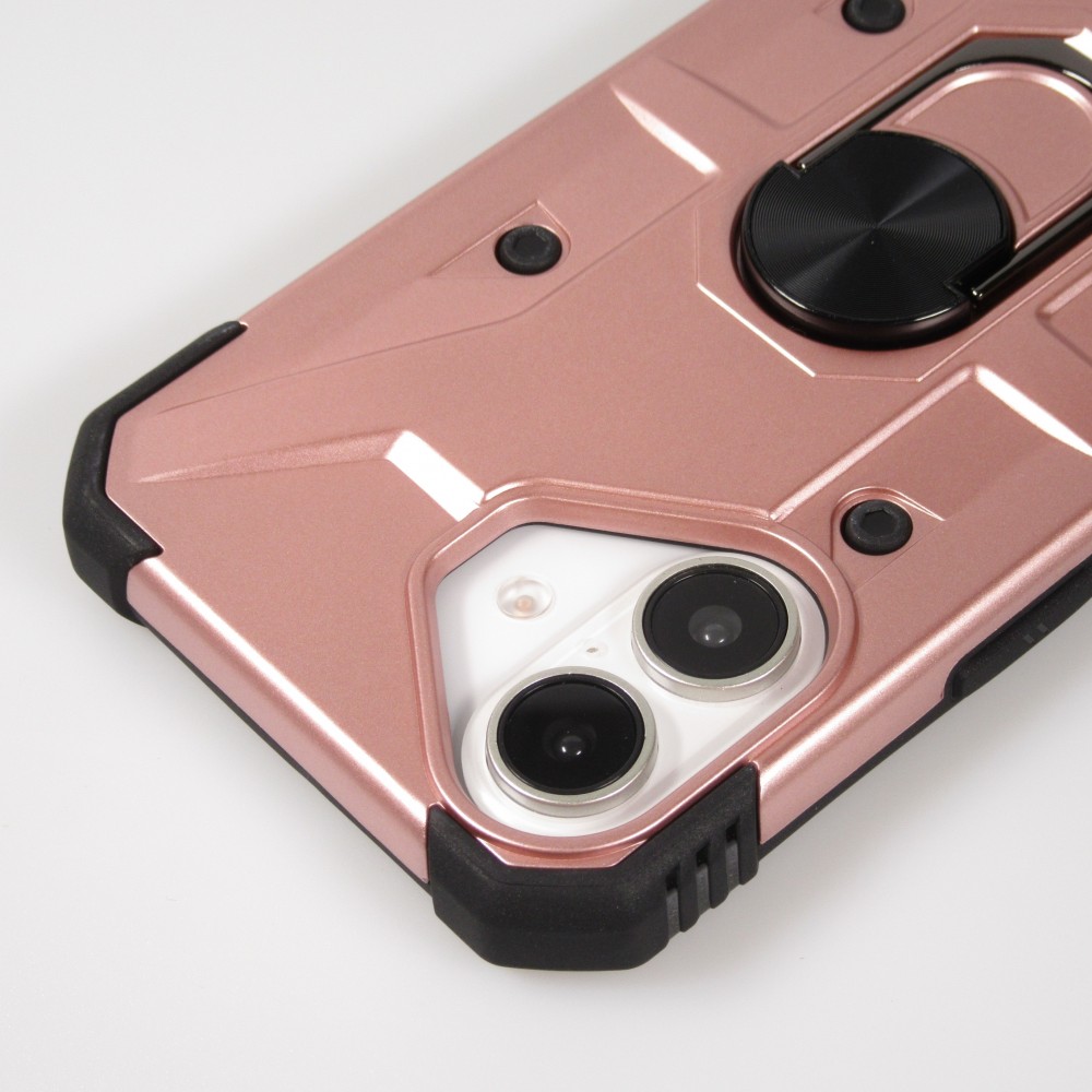 iPhone 16 Case H&uuml;lle - Armor Silikon-Ecken-Schutz mit St&uuml;tzring - Rosa gold
