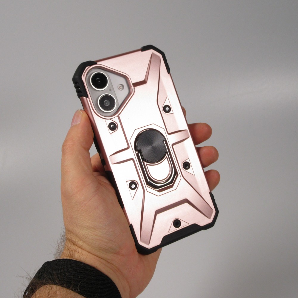 iPhone 16 Case H&uuml;lle - Armor Silikon-Ecken-Schutz mit St&uuml;tzring - Rosa gold