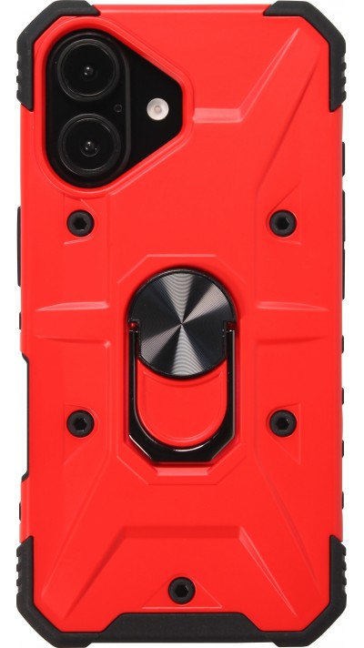 Coque iPhone 16 - Armor avec protection des coins en silicone et anneau de soutien - Rouge