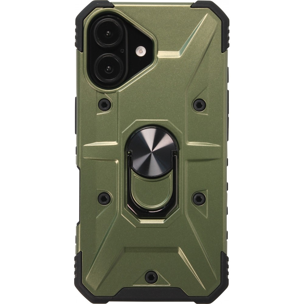 Coque iPhone 16 - Armor avec protection des coins en silicone et anneau de soutien - Vert