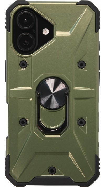 Coque iPhone 16 - Armor avec protection des coins en silicone et anneau de soutien - Vert