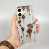 Coque iPhone 16 - Effet rouille vintage en silicone rigide style industriel - Bleu