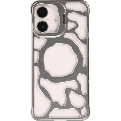 Coque iPhone 16 - Motifs organiques Argent&eacute;es et support cam&eacute;ra int&eacute;gr&eacute; - Argent