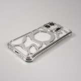 Coque iPhone 16 - Motifs organiques Argent&eacute;es et support cam&eacute;ra int&eacute;gr&eacute; - Argent