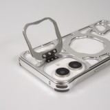 Coque iPhone 16 - Motifs organiques Argent&eacute;es et support cam&eacute;ra int&eacute;gr&eacute; - Argent