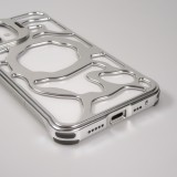 Coque iPhone 16 - Motifs organiques Argent&eacute;es et support cam&eacute;ra int&eacute;gr&eacute; - Argent