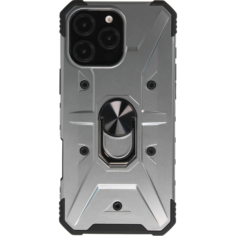 iPhone 16 Pro Case H&uuml;lle - Armor Silikon-Eckenschutz mit St&uuml;tzring - Silber